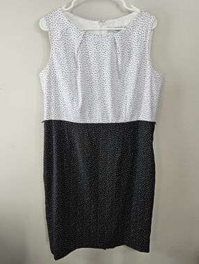 Kasper Womens 14 Sleeveless Polka Dot Sheath Dress Classic Lined Black White